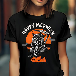 T-shirt Happy Meoween Éffrayant Grim Reaper Chat Halloween