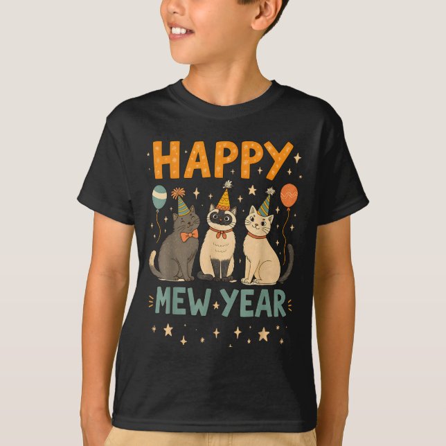 T-shirt Happy Mew Year Cat Party  (Devant)