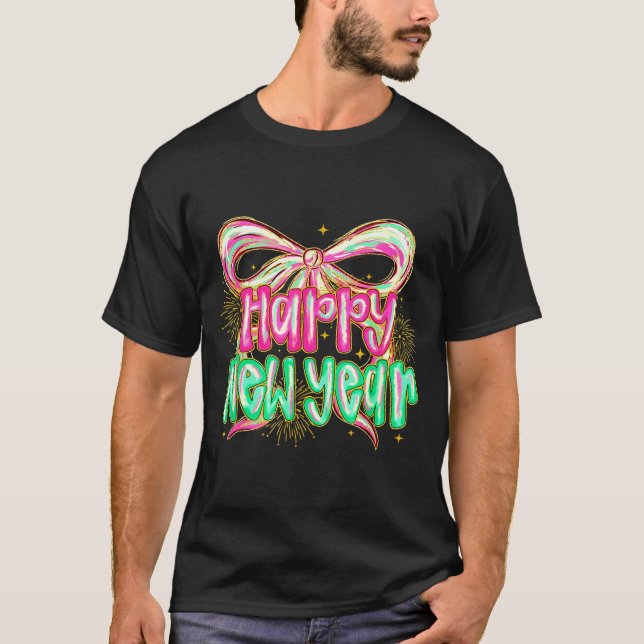 T-shirt Happy New Year 2026 Brushstroke Coquette Firework  (Devant)
