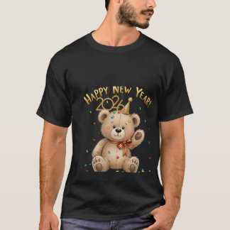 T-shirt Happy New Year 2026 Cute Teddy Bear Illustration