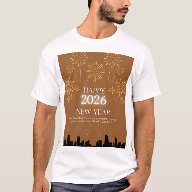 T-shirt Happy New Year 2026 Golden Brown Typography  (Devant)