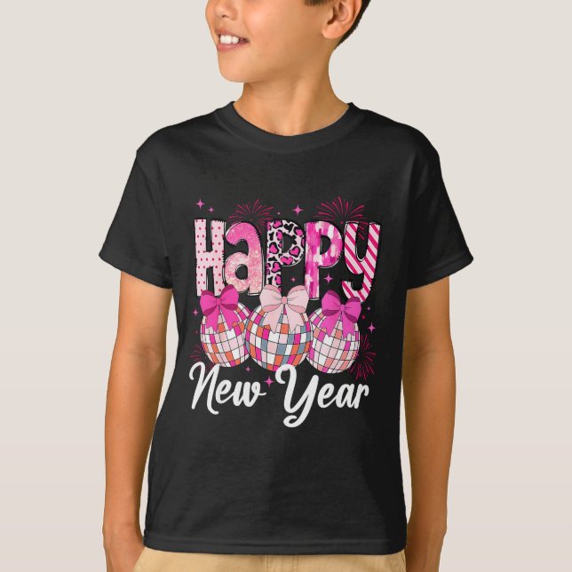 T-shirt Happy New Year 2026 Nk Coquette Bow Disco Ball Fir (Devant)
