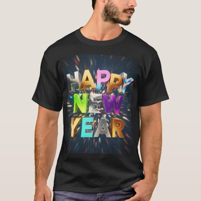 T-shirt Happy New Year 3D Metallic Text – Festive Celebrat (Devant)