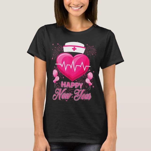 T-shirt Happy New Year Nurses Heartbeat New Years Eve Part (Devant)