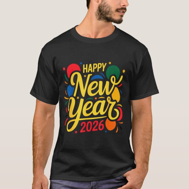 T-shirt Happy New Year Party 2026 Ballon Family Matching M (Devant)