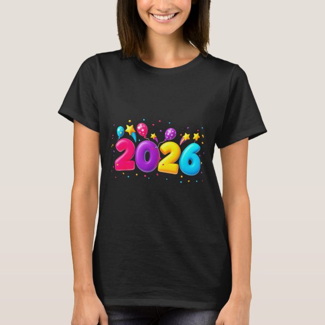 T-shirt Happy New Year Party 2026 Ballon Family Matching M (Devant)
