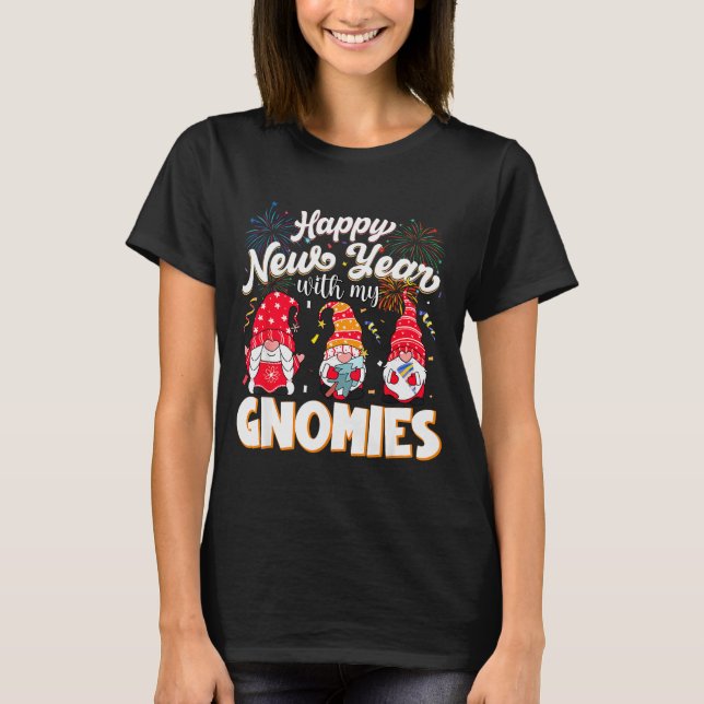 T-shirt Happy New Year With My Gnomies Fireworks Kids Men  (Devant)