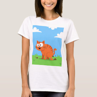 T-shirt Happy Orange Chat Pooping Déchets de caricature po