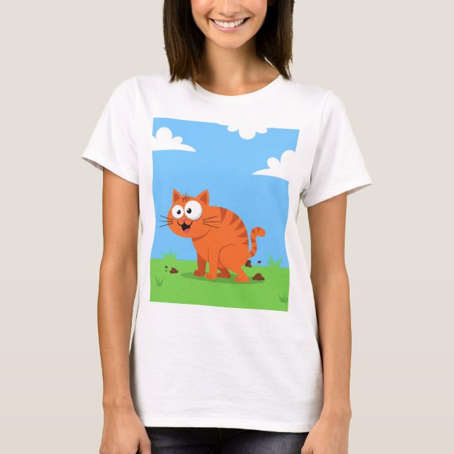 T-shirt Happy Orange Chat Pooping Déchets de caricature po (Devant)