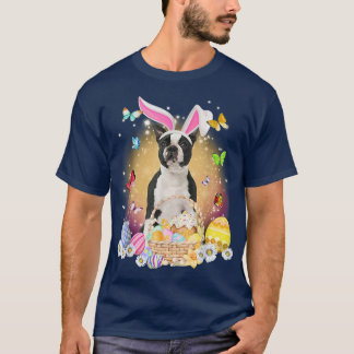T-shirt Happy Pâques mignon lapin chien Boston Terrier oeu
