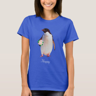 T-Shirt Happy Penguin tenant des fleurs