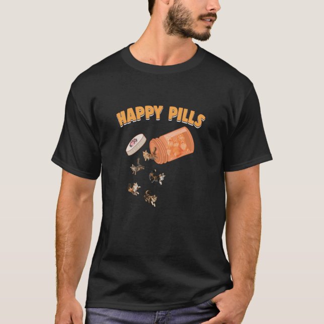 T-shirt Happy Pills Maine Coon Chat Funny Kitten Lover (Devant)