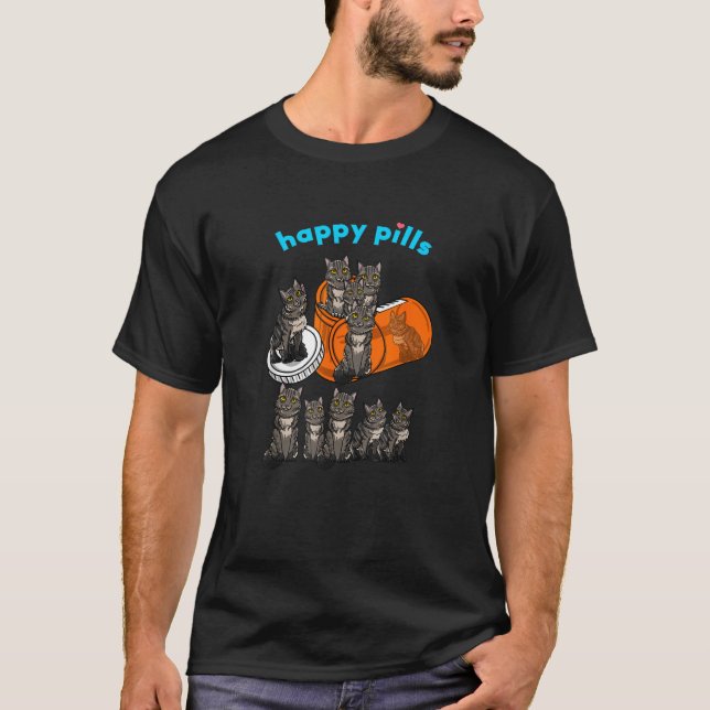 T-shirt Happy Pills Maine Coon Funny Kitten Feline Cat Lov (Devant)