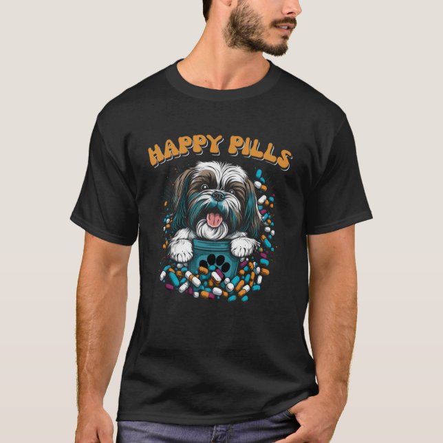 T-shirt Happy Pills Shih Tzu Canine Chien Graphique (Devant)