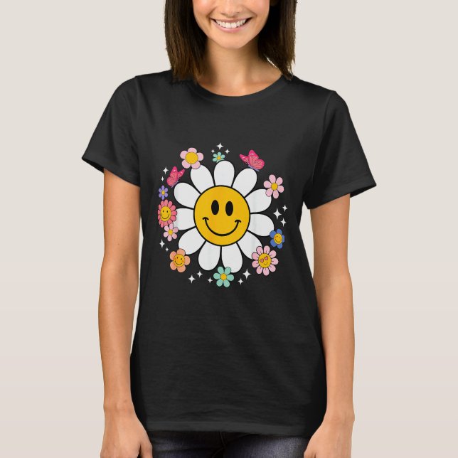 T-shirt Happy Retro Daisy Smile Face Preppy Aesthetic Men  (Devant)