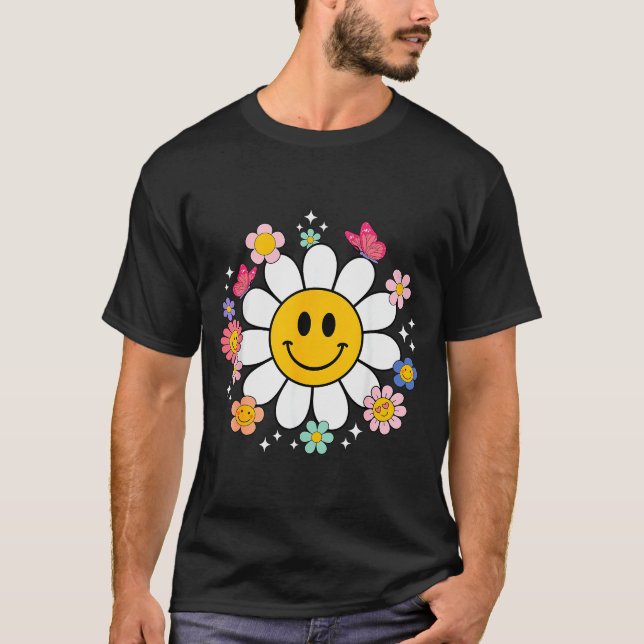 T-shirt Happy Retro Daisy Smile Face Preppy Aesthetic Men  (Devant)