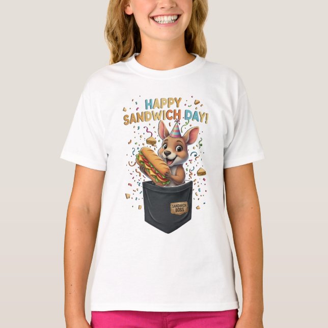 T-shirt Happy Sandwich Day Boss- Kangaroo Foodie Animal (Devant)