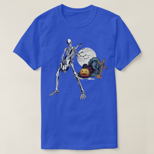 T-shirt Happy Skeleton Guitar Guy Éffrayant Halloween Rock (Design devant)