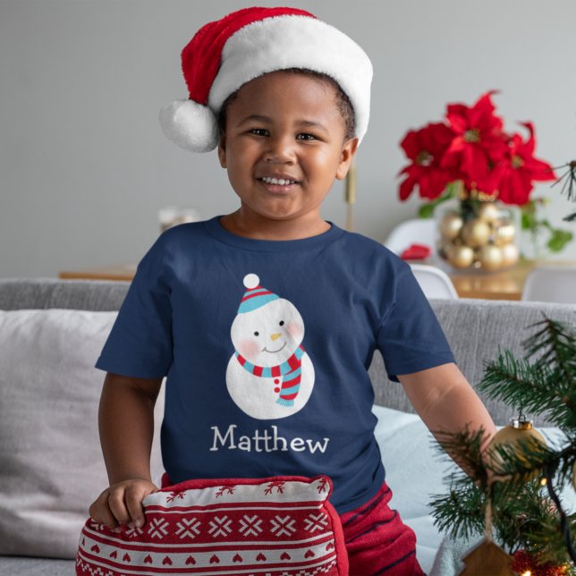 T-shirt Happy Snowman Blue Personnalisé Nom des garçons (Créateur téléchargé)