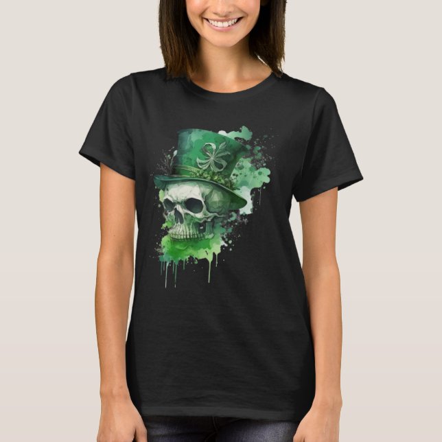 T-shirt Happy St Patricks Day Skull C Green Shamrock (Devant)