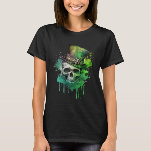 T-shirt Happy St Patricks Day Skull C Green Shamrock  10 (Devant)