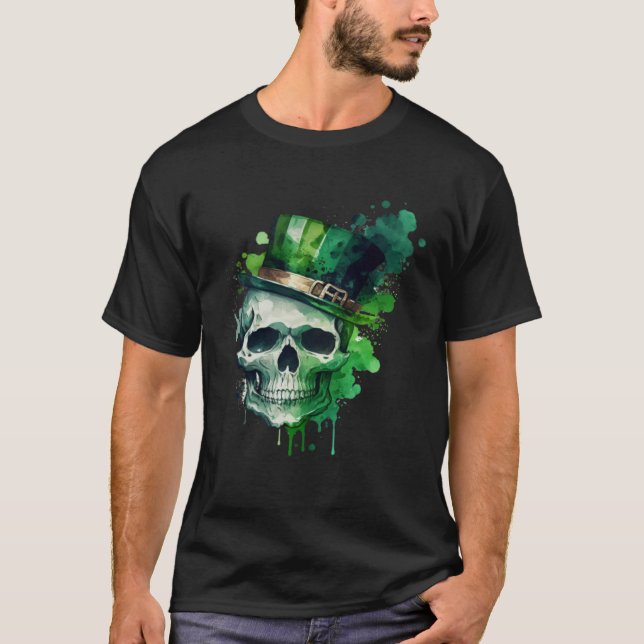 T-shirt Happy St Patricks Day Skull C Green Shamrock  11 (Devant)