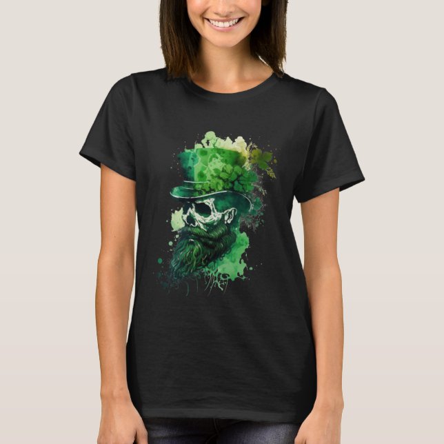 T-shirt Happy St Patricks Day Skull C Green Shamrock  13 (Devant)