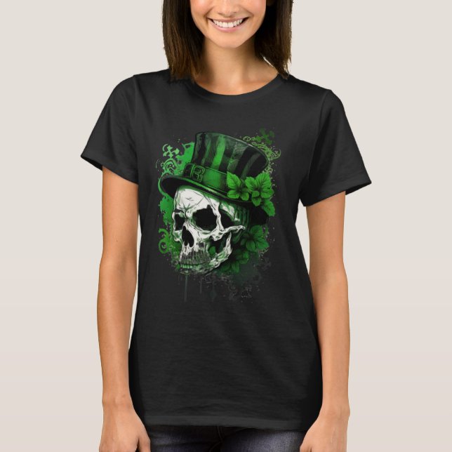 T-shirt Happy St Patricks Day Skull C Green Shamrock  3 (Devant)