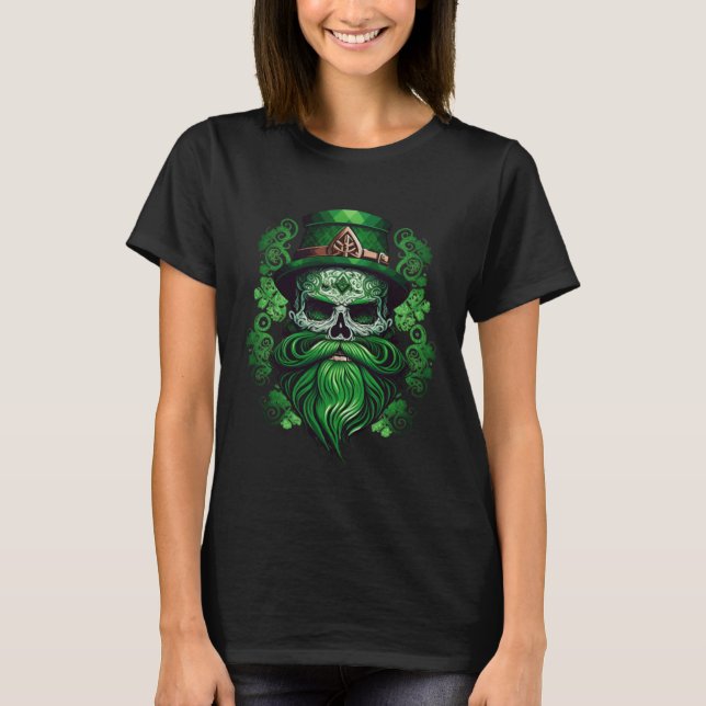 T-shirt Happy St Patricks Day Skull C Green Shamrock  5 (Devant)