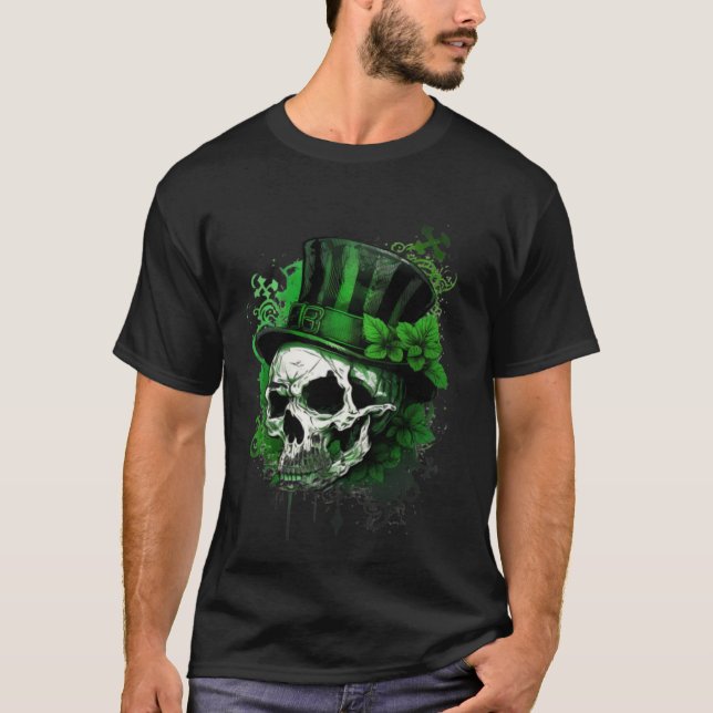 T-shirt Happy St Patricks Day Skull C Green Shamrock  9 (Devant)