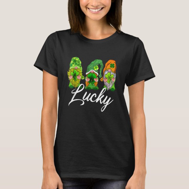 T-shirt Happy St Patrick's Day Three Gnome Irish Shamrock  (Devant)