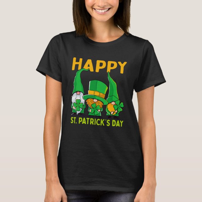 T-shirt Happy St Patrick's Day Three Gnome Irish Shamrock  (Devant)