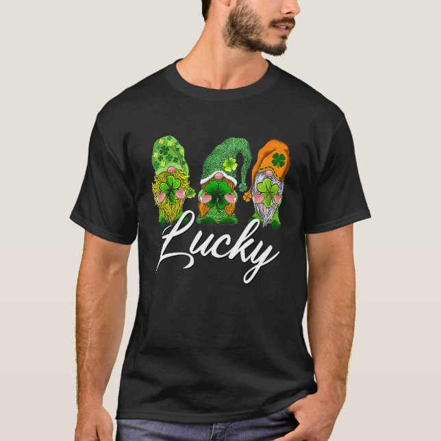 T-shirt Happy St Patrick's Day Three Gnomes Lucky Green Sh (Devant)