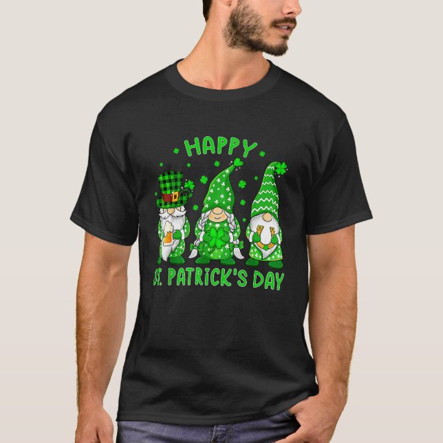 T-shirt Happy St Patrick's Day Three Gnomes Shamrock Boys  (Devant)