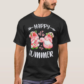 T-shirt Happy summer pink gnomes with flamingo swim ring