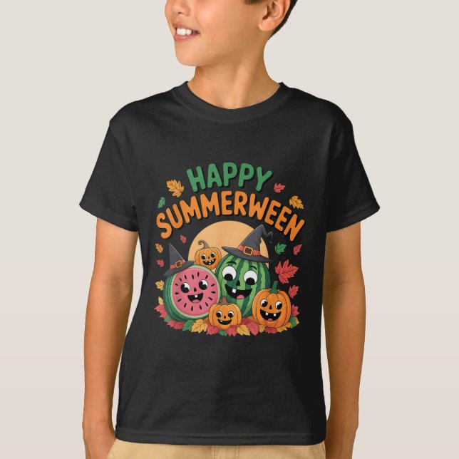 T-shirt Happy Summerween Watermelon Jack-o-lantern Humour  (Devant)