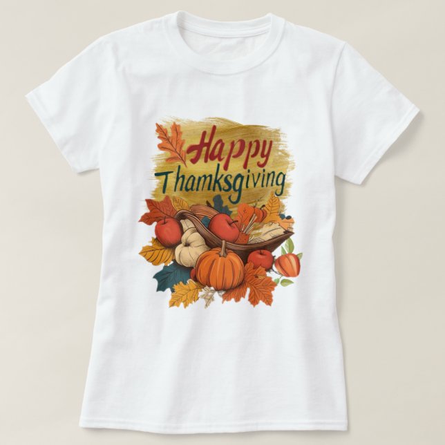 T-Shirt happy Thanksgiving golden  (Design Front)