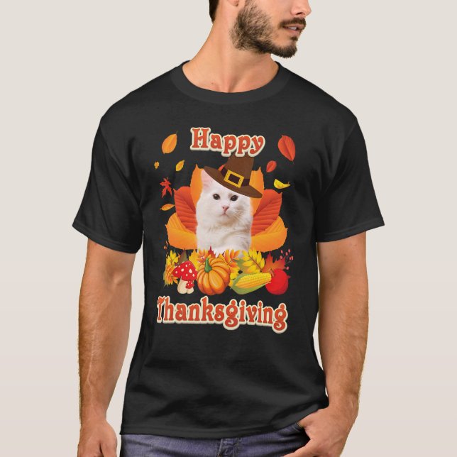 T-shirt Happy Thanksgiving Turkish Angora Cat I'm Thankful (Devant)
