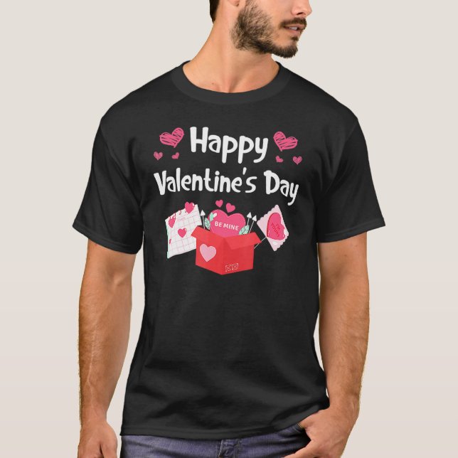 T-shirt Happy Valentines Day Be Mine Cute Hearts (Devant)
