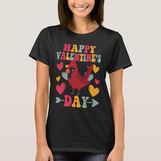 T-shirt Happy Valentines Day Cardinal Heart Love Groovy (Devant)