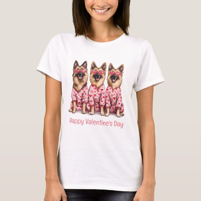 T-shirt Happy Valentines Day German Shepherd Dogs (Devant)