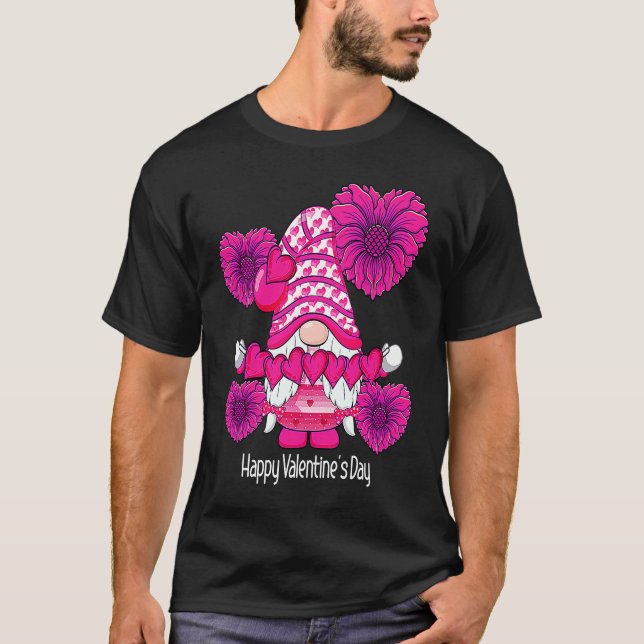 T-shirt Happy Valentine's Day Gnome with Heart Sunflower V (Devant)