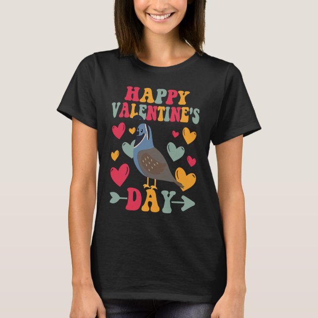 T-shirt Happy Valentines Day Quail Heart Love Groovy (Devant)