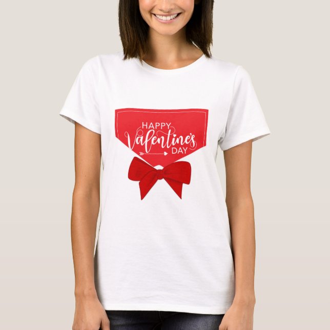 T-shirt Happy Valentine's Day Sticker Elegant Red Bow Deco (Devant)