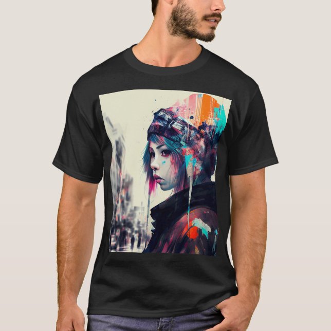 T-shirt Harajuku Japon Moderne fille Art Tee (Devant)