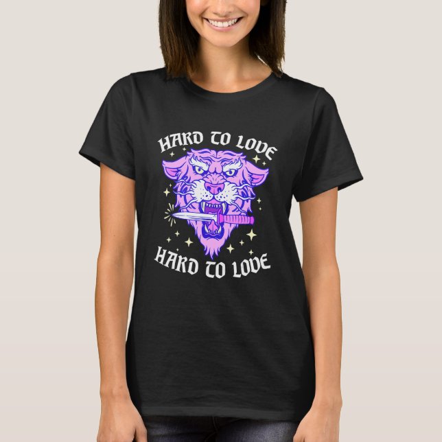 T-shirt Hard To Love Tiger Face Knife Dagger Emo Break Up  (Devant)