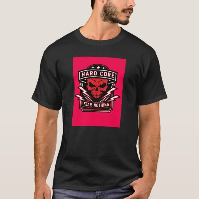 T-shirt Hardcore Peur Rien Rouge Crâne Badge Tee (Devant)