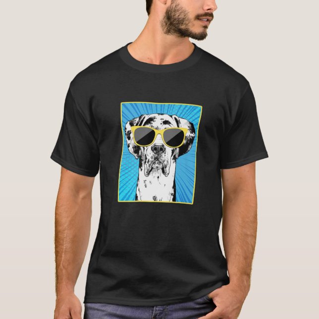 T-shirt Harlequin Grand Dane Portrait Pop Art Chien Avec S (Devant)