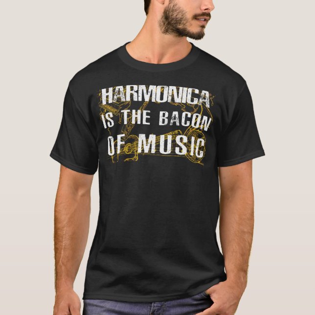 T-shirt Harmonic Sizzle : Harmonica - The Musical Bacon! B (Devant)