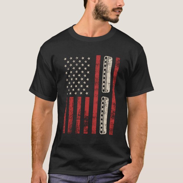 T-shirt Harmonica American Flag Patriotique (Devant)